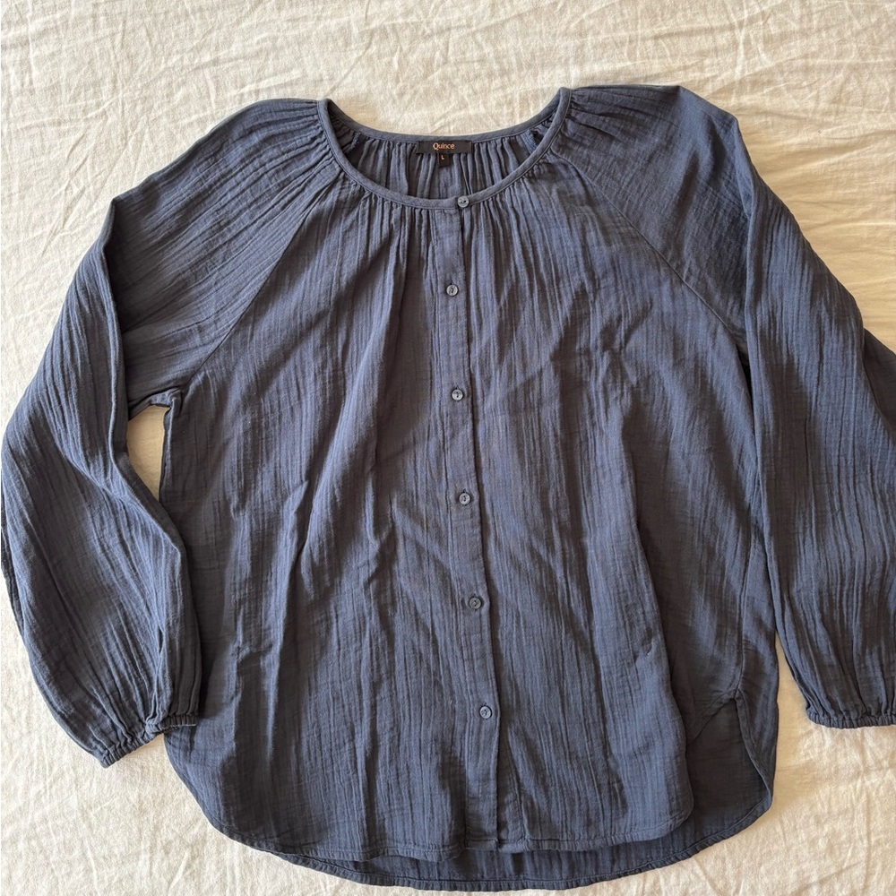 Quince Women's Button-Down Top in Slate Blue